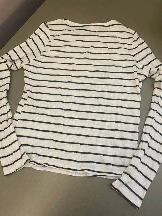 Lulus Basics Sydnee Cream And Olive Green Striped Long Sleeve Top White - Picture 6 of 6